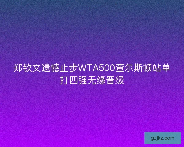 郑钦文遗憾止步WTA500查尔斯顿站单打四强无缘晋级