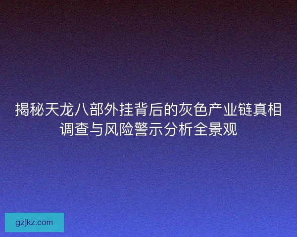 揭秘天龙八部外挂背后的灰色产业链真相调查与风险警示分析全景观