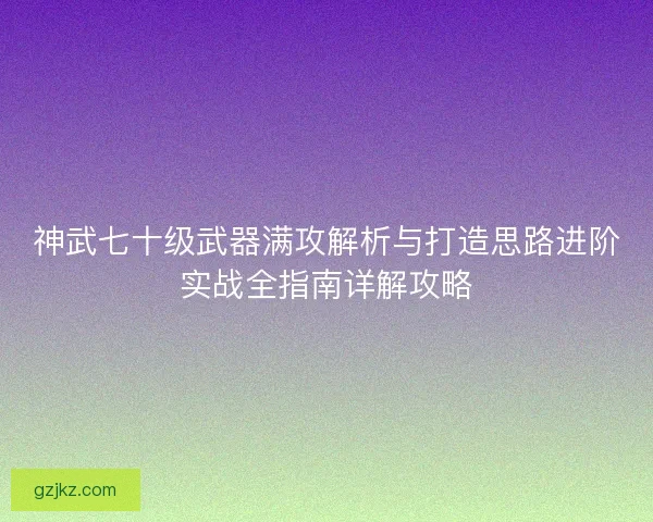 神武七十级武器满攻解析与打造思路进阶实战全指南详解攻略